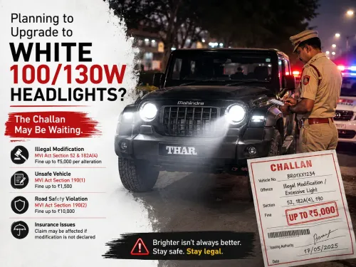 Planning to Upgrade to White 100/130W Headlights? The Challan May Be Waiting